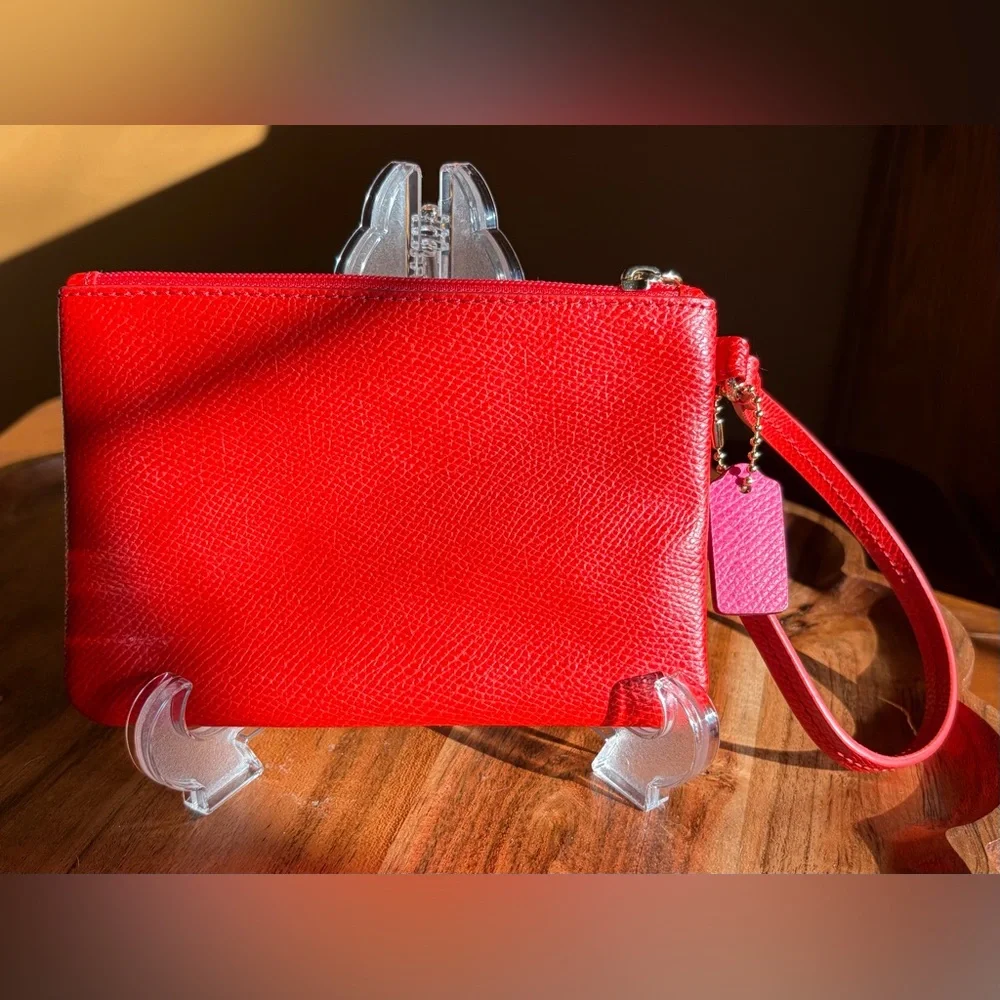 Coach Cardinal Pink Ruby Crossgrain Leather Small Wristlet F5314